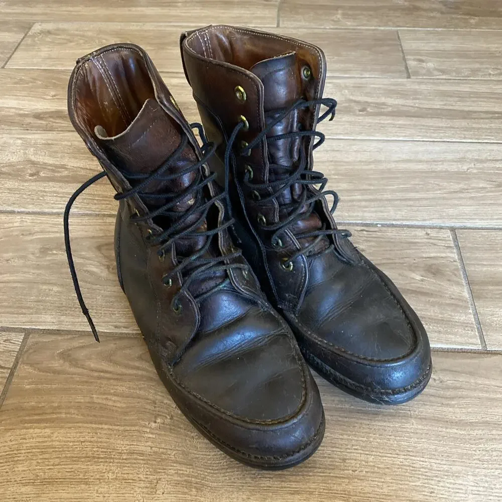 Vintage Handmade Brown Leather Retro Tall Military Combat Jump Style Boots